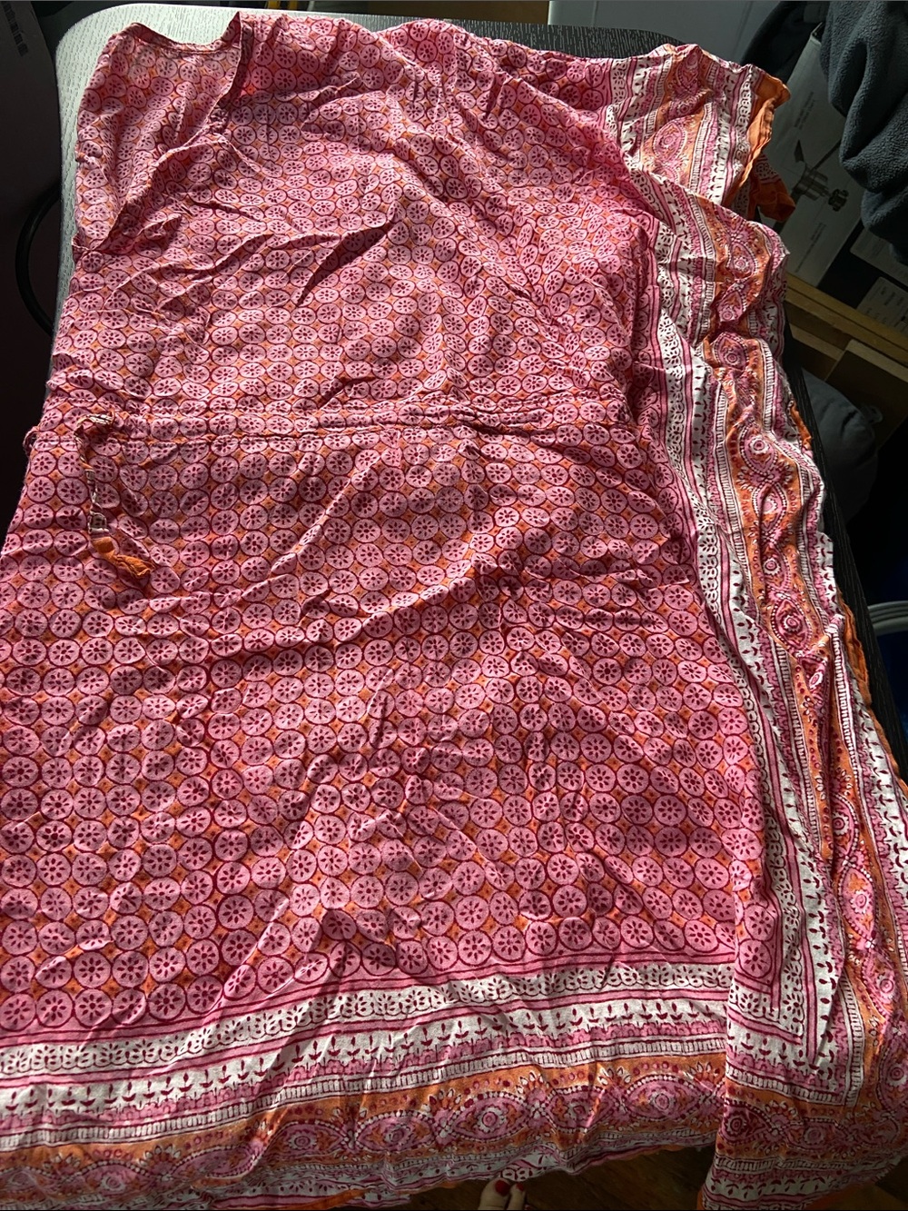 Block print kaftan Pink Floral Printed swim cover